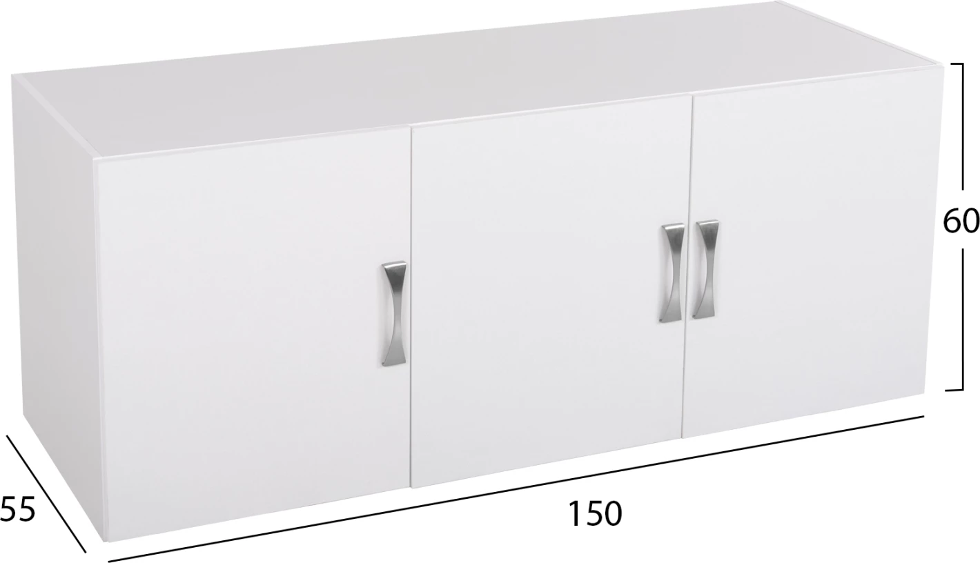 Kabinet i sipërm për gardërobë me 3 fletë, CARLY FH385.05, melaminë, ngjyrë e bardhë, 150x55x60H cm