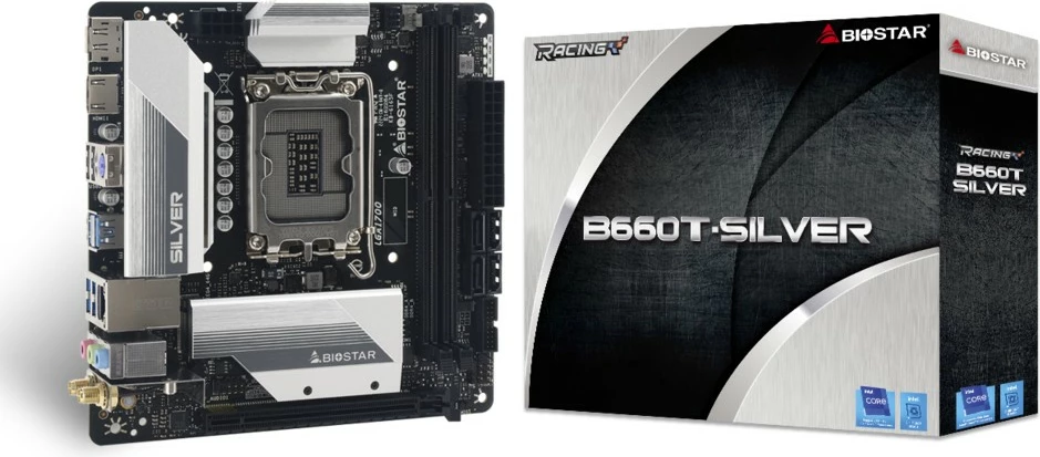 Pllakë amë BIOSTAR B660T-SILVER, Intel, LGA 1700, mini ITX, 64 GB, e bardhë
