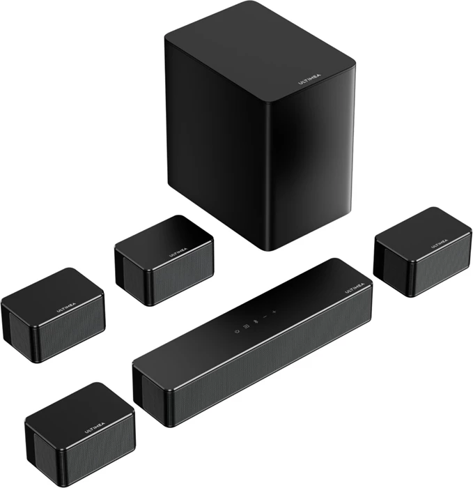 Soundbar Ultimea Poseidon D70 7.1 410W Bluetooth 5.3, set me subwoofer wireless + 4 altoparlantë satelitë, e zezë