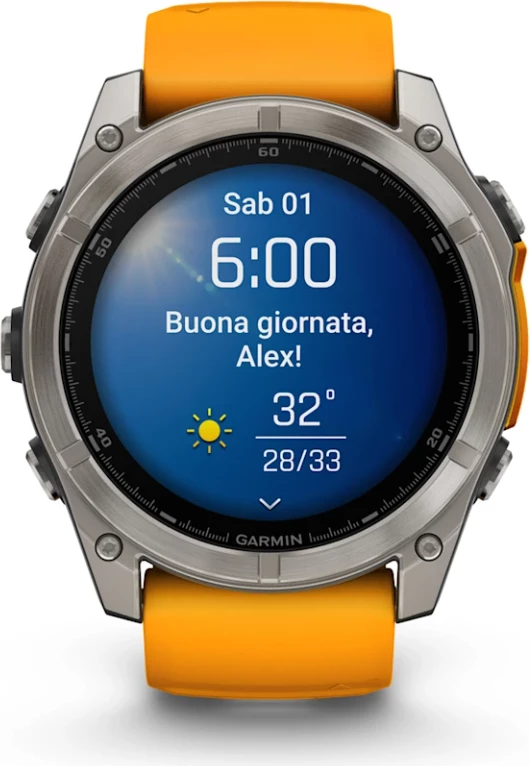 Smartwatch Garmin fēnix® 8 AMOLED, Sapphire Titanium with Spark Orange / Graphite silicone strap, 51 mm