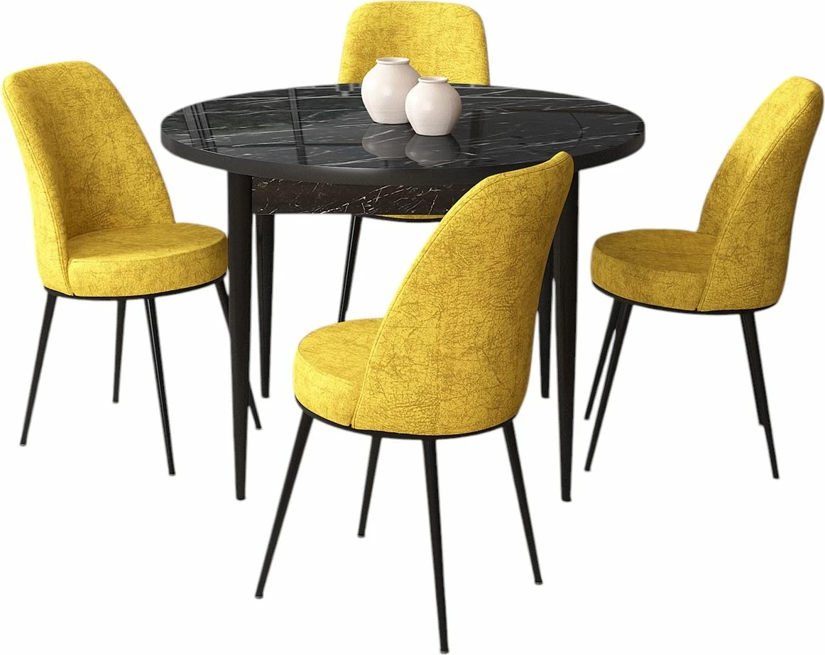 Tavolinë me karrige (5 copë), Skye Decor, mermer i zi, mustard