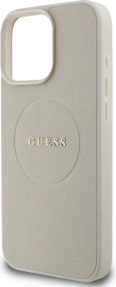 Mbështjellës Guess Grained Ring MagSafe për iPhone 16 Pro Max, Bezhe