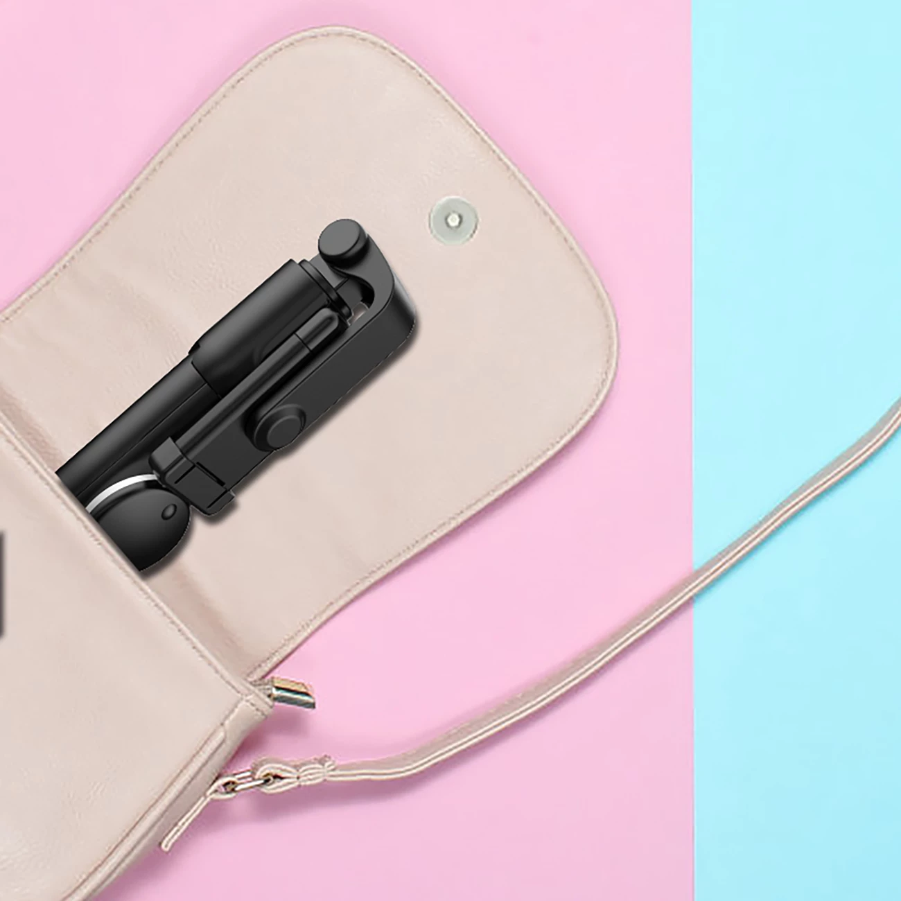 Selfie stick Hurtel WR1YXS me tripod teleskopik, llambë LED, Bluetooth, 71 cm, e zezë