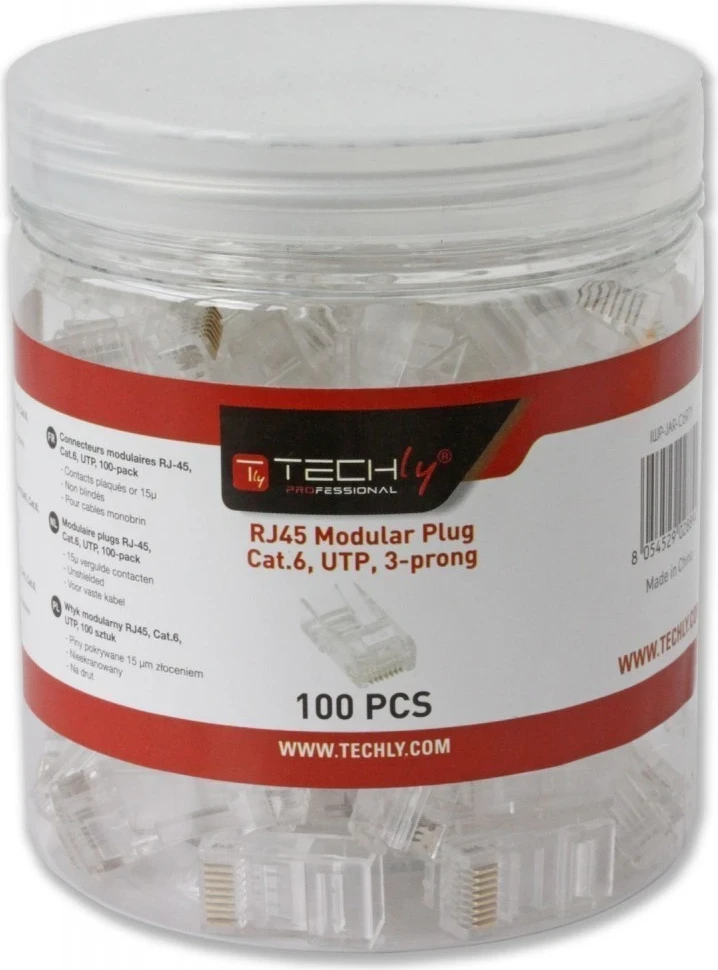 Adapter Techly 028894, RJ45 Cat6 UTP për kabëll të ngurtë, 100 copë, transparent