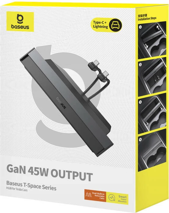 Hub Baseus T-Space me kabllo USB-C në USB-C për Tesla, i zi