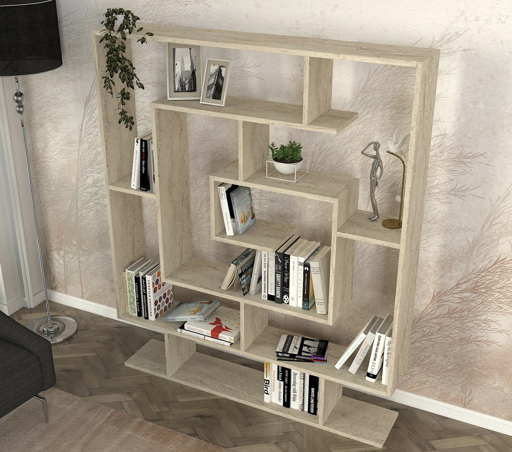 Raft librash Hanah Home, Sarmasik, ngjyrë travertine