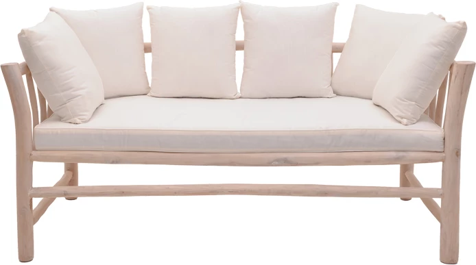 Divan dy-vendësh Dranjere ngjyrë natyrale dru tik me pëlhurë bezhë 167x80x71cm