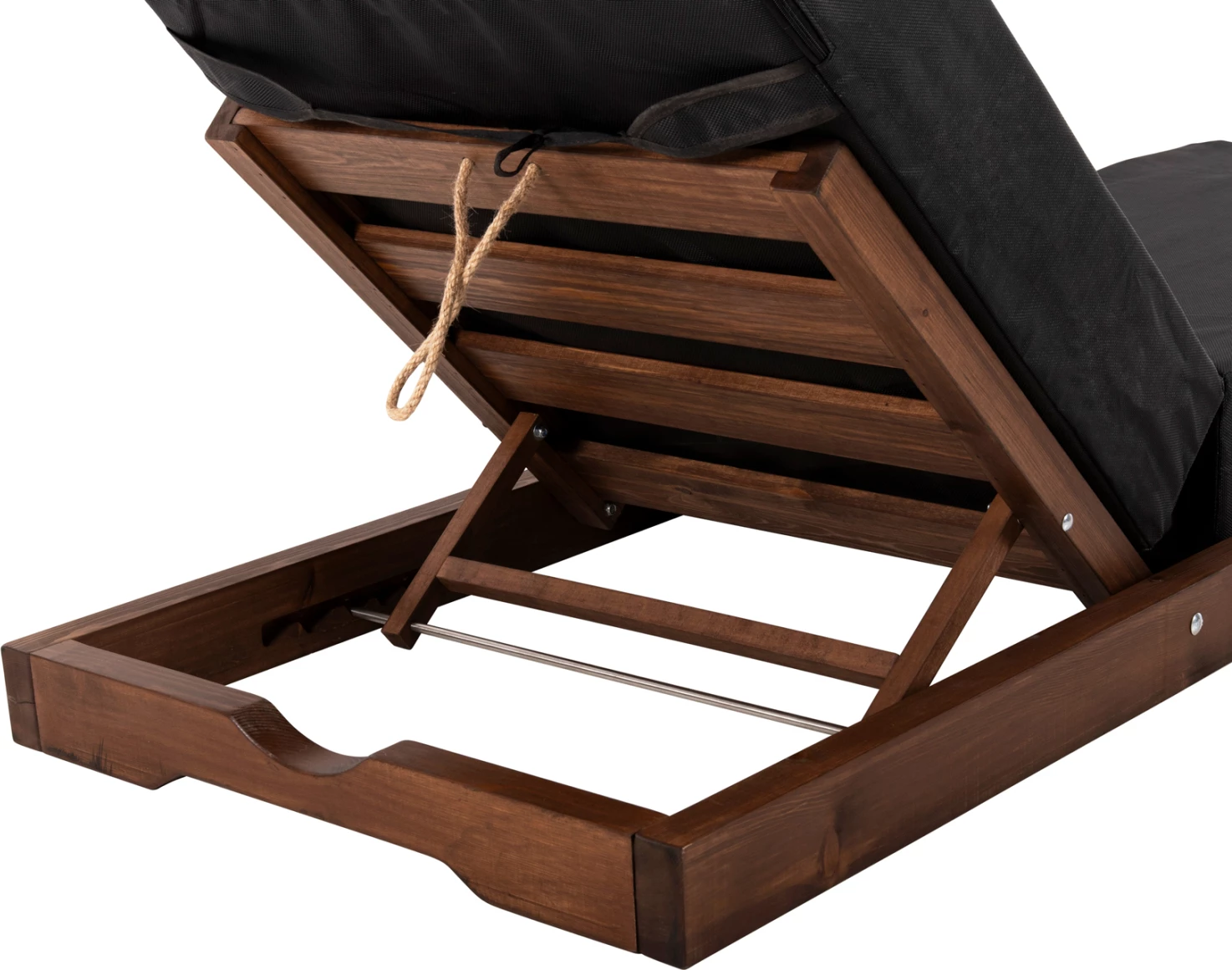 Shezlong profesional për plazh IKARIA LOW FH10622.01 dru pishe ngjyrë arre-tekstilene e zezë-jastëk 20cm i trashë