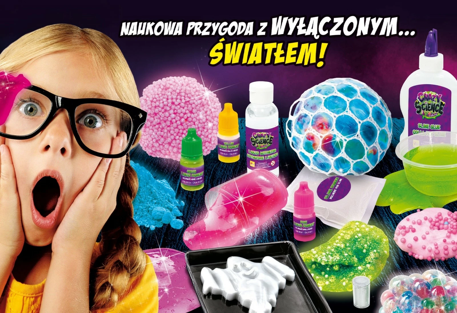 Set shkencor për slime që ndriçon, Lisciani Crazy Science, 304-PL89239, me aksesorë të ndryshëm