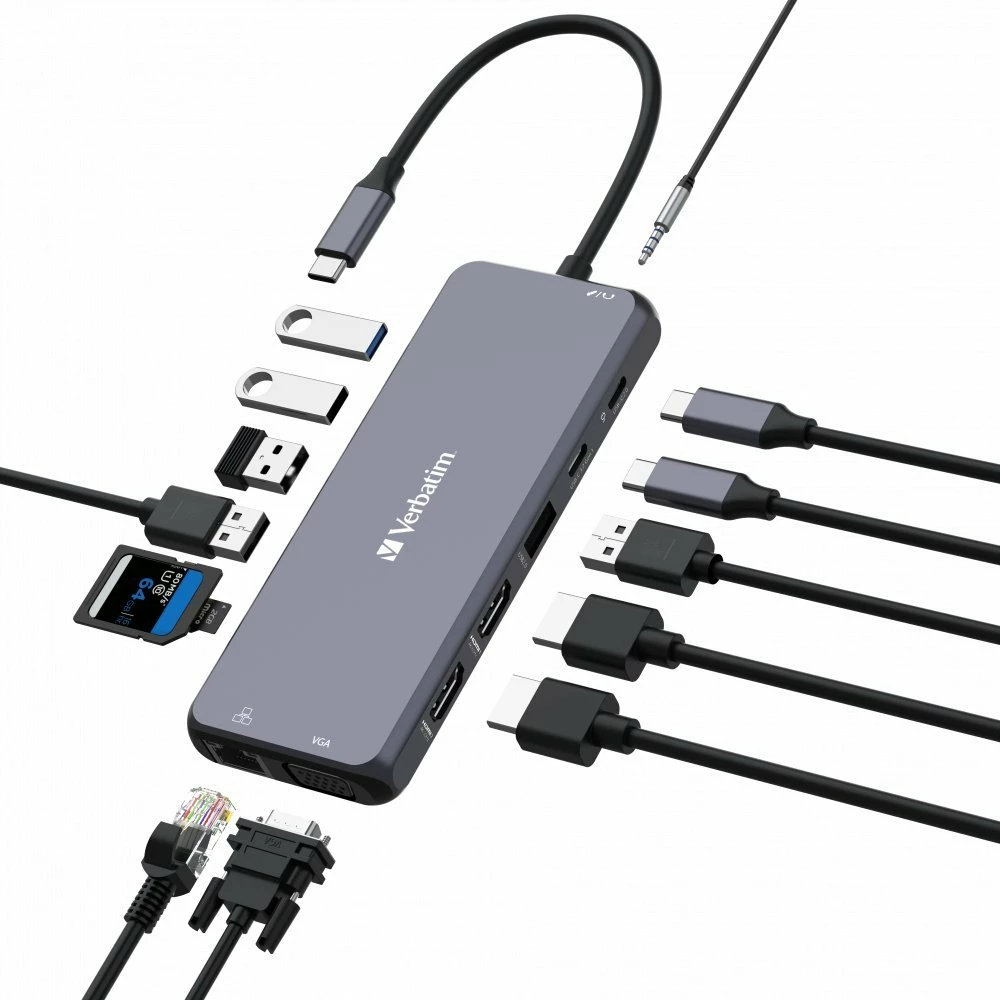 Stacion dokimi USB-C Verbatim CMH-14 14-në-1 (32154), argjendtë