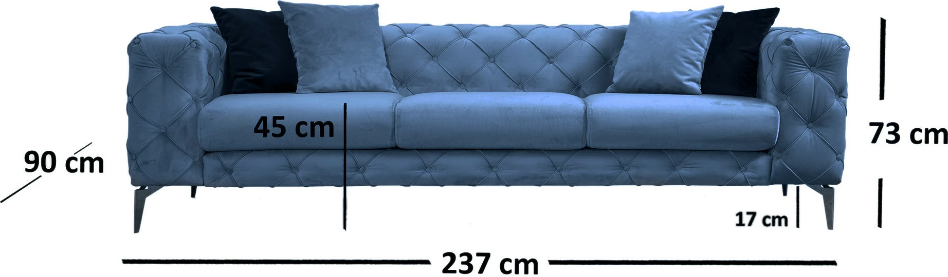 Divan treshe Como, ngjyrë kaltër