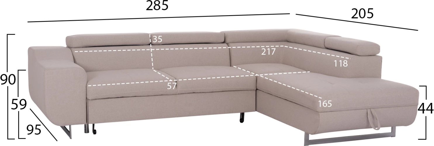 Kënd-sofë me hapësirë për depo, Encore FH3301.03R, material bezhë, 285x205x90cm