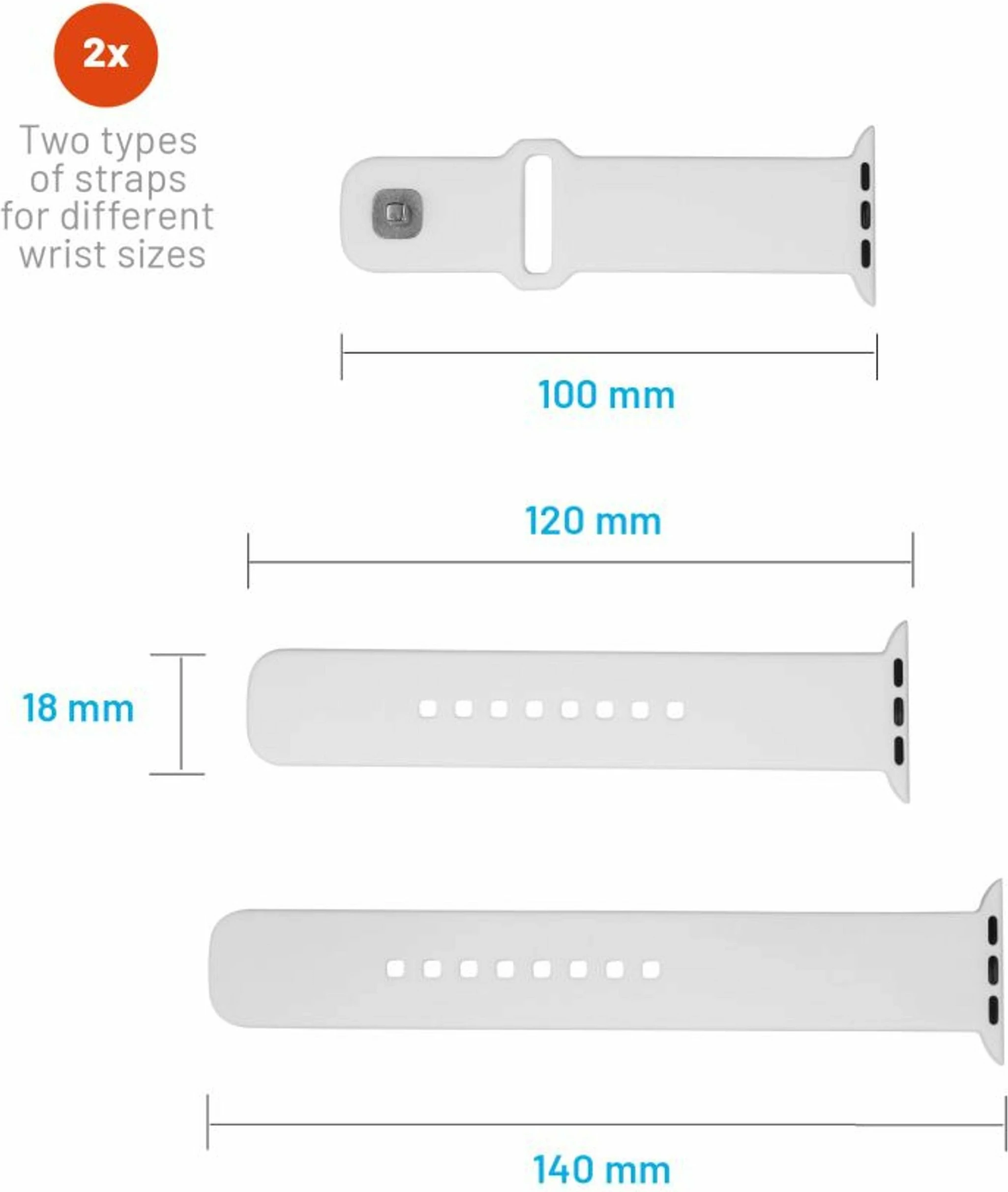 Rrip silikoni Fixed për Apple Watch 42/44/45 mm, 3 copë, i bardhë