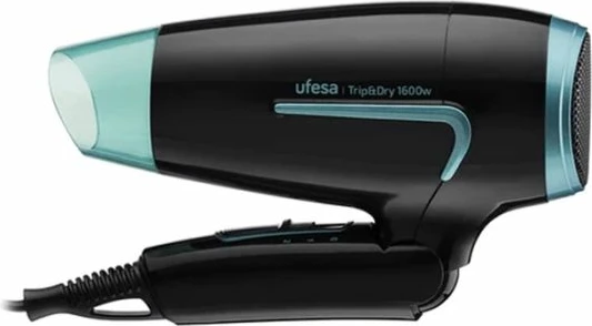 Tharëse flokësh e palosshme UFESA Trip&Dry 60305640, 1600W, voltazh universal, e zezë/mentë, me difuzor dhe grykë përqendruese