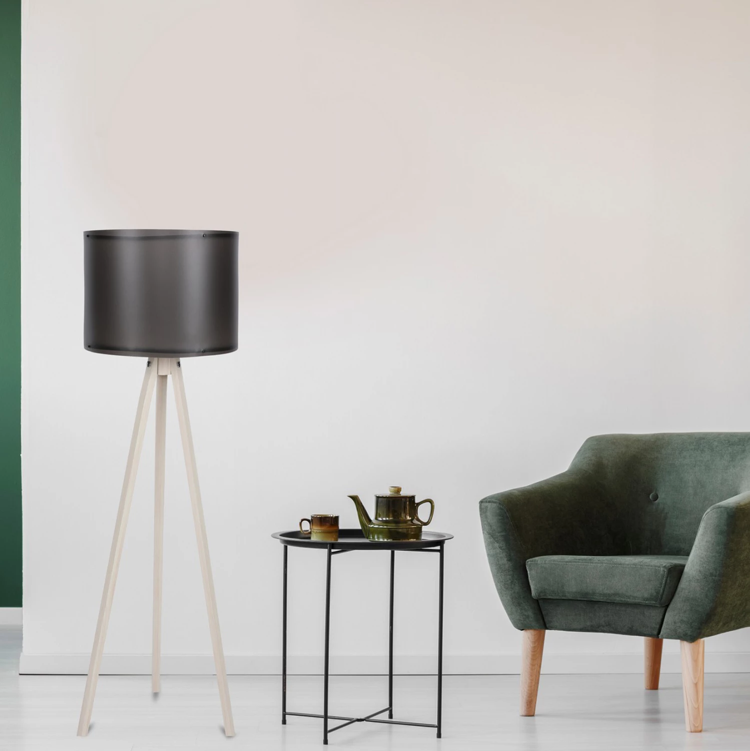 Llambë dyshemeje në ngjyrë krem dhe të zezë, FH7272.17, Φ38x145 cm