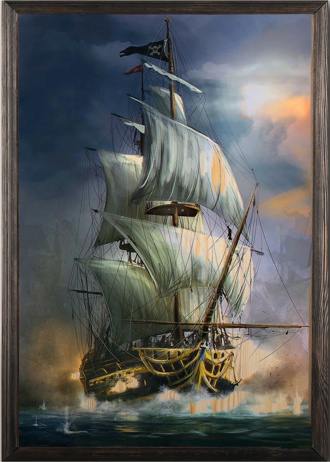 Pikturë dekorative me kornizë druri, anije me vela, Wallity, XL