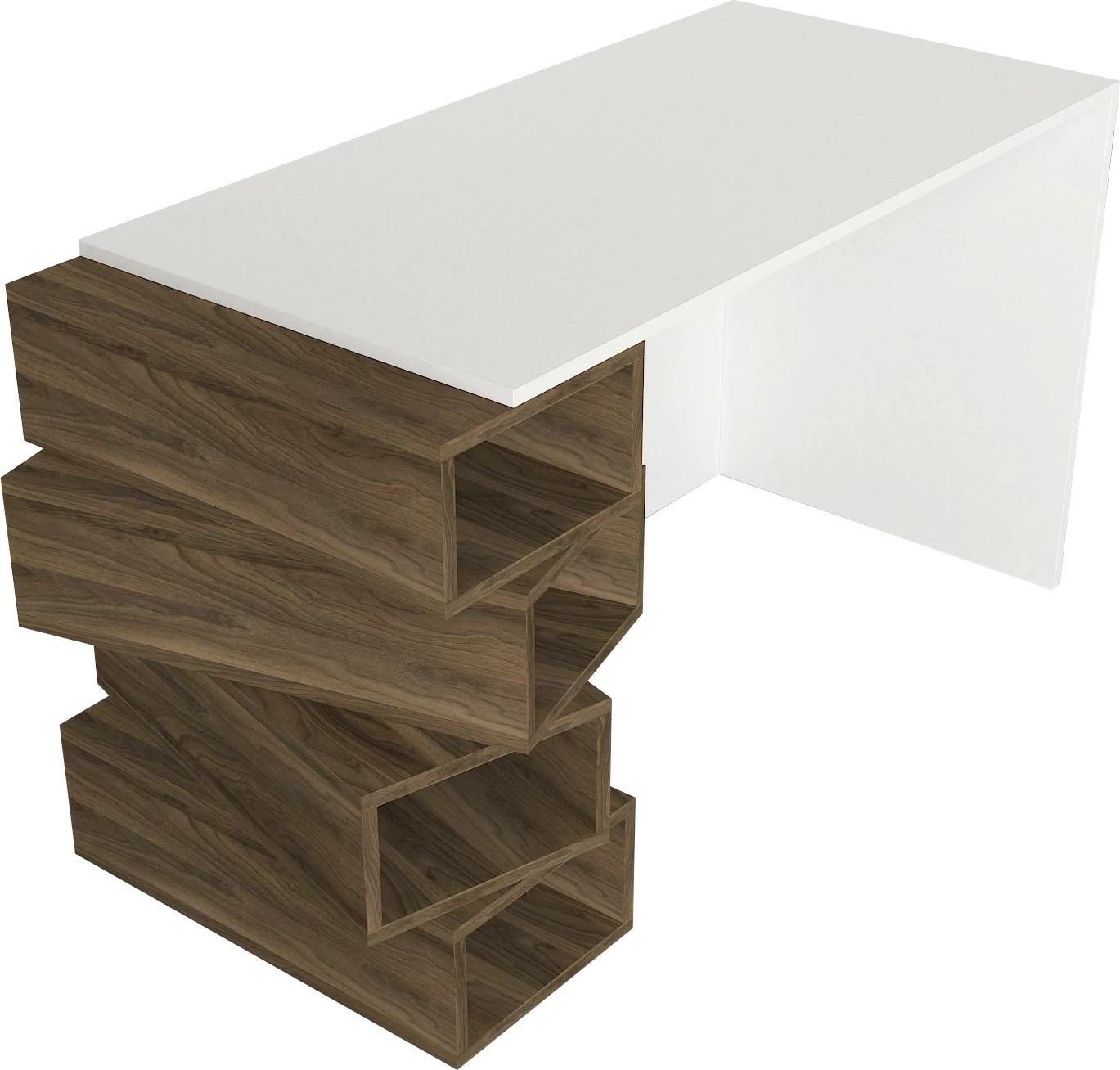 Tavolinë studimi Hanah Home, Jenga, e bardhë dhe arrë