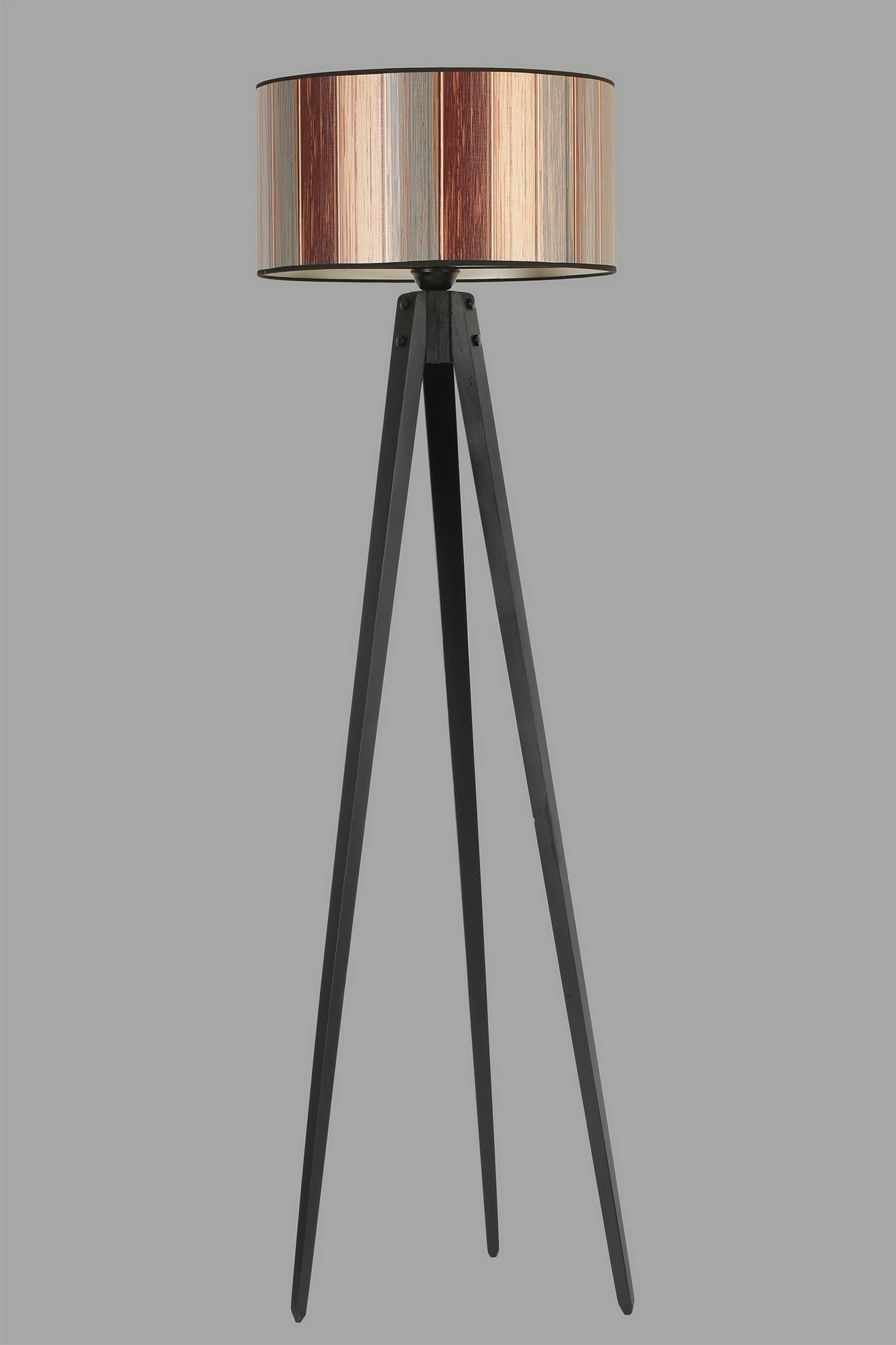 Llambë dyshemeje Opviq tripod, abazhur cilindrik shumëngjyrësh