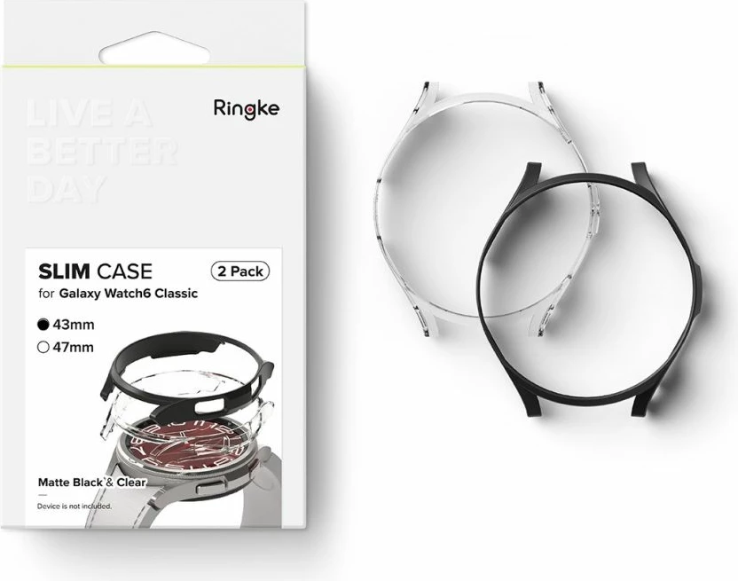 Mbështjellës Ringke Slim për Samsung Galaxy Watch 6 Classic 43mm, 2 copë, i zi dhe transparent