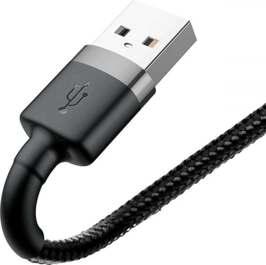 Kabllo USB-A në Lightning Baseus 0.5 m 2.4A USB 2.0, e thurur najlon, zi-gri