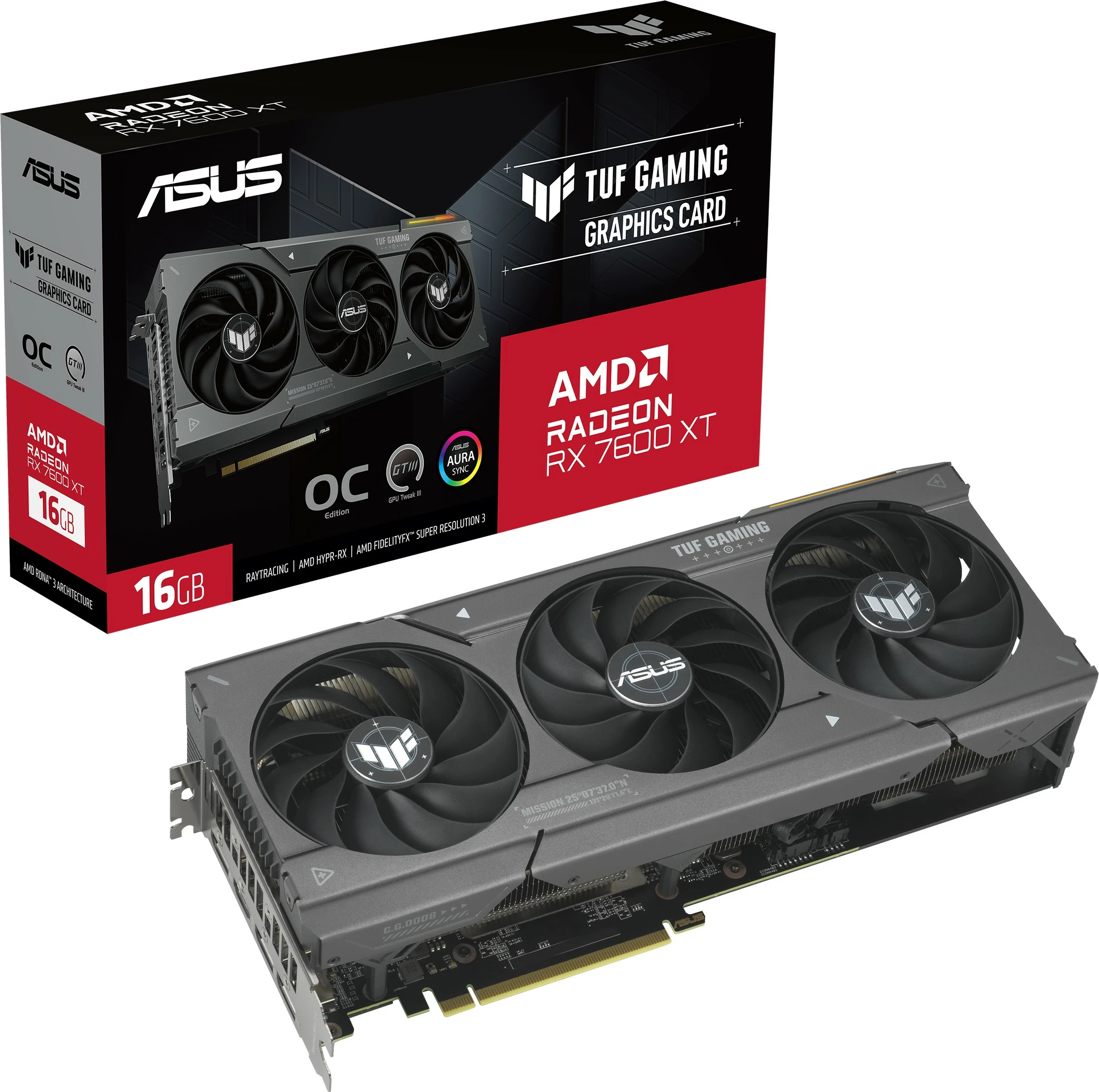 Kartelë grafike ASUS TUF Gaming TUF-RX7600XT-O16G-GAMING, Radeon RX 7600 XT, 16 GB, GDDR6