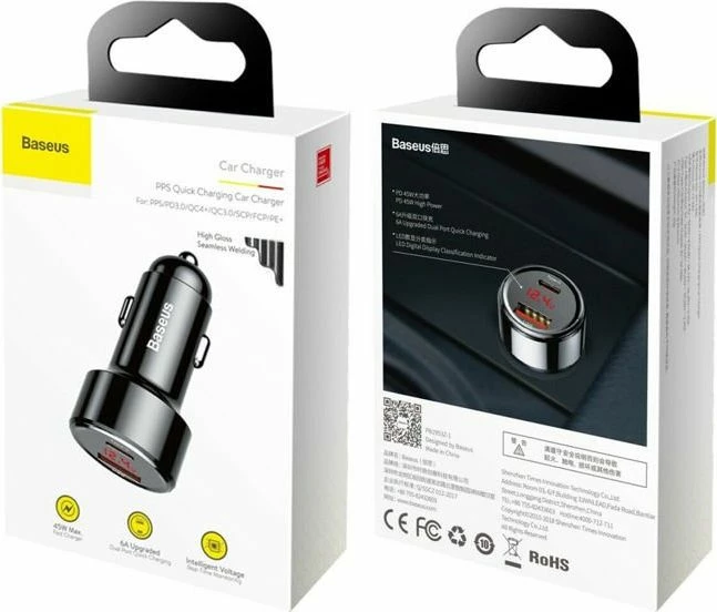 Karikues për veturë Baseus BS-C20C 45W 6A 1x USB-A 1x USB-C, i zi