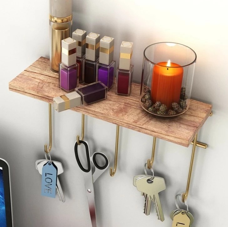 Raft muri dekorativ me varëse, ngjyrë ari dhe kafe, Hanah Home