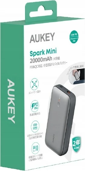 Power bank AUKEY PB-Y57 Spark Mini, 20000mAh, 22.5W, 2xUSB, Gri
