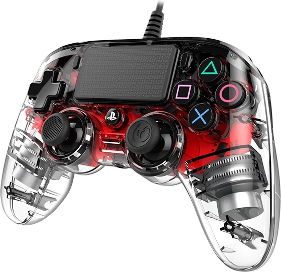 Kontrollor loje me kabllo Nacon PS4 Transparent Wired, 3 m, me vibrim, me touchpad, me portë 3.5 mm, kuqe