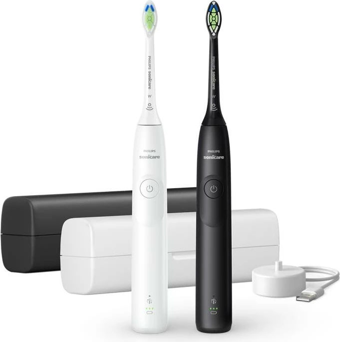Furçë dhëmbësh elektrike, Philips Sonicare 5300 HX7109/01, 2 intensitete, kontroll presioni, Duopack, bardh e zi