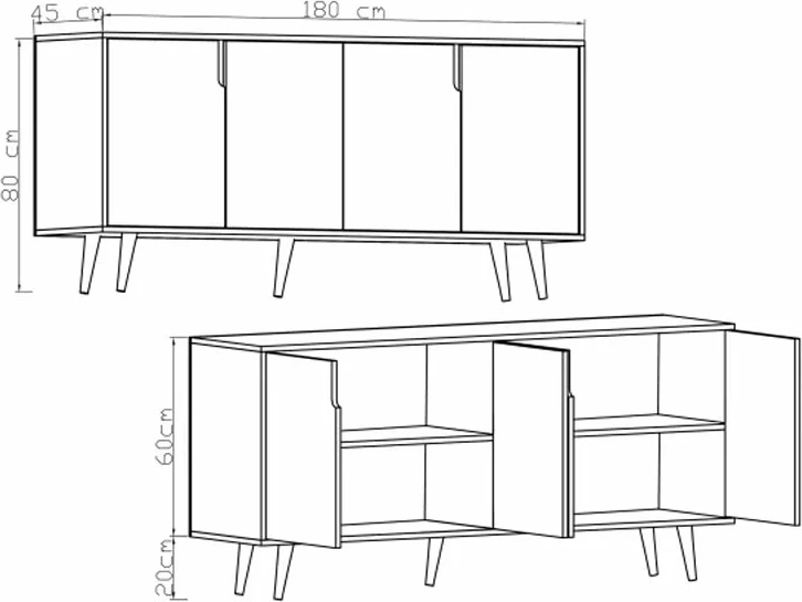 Bufe Sennan melamine, ngjyrë lisi, 180x45x80cm