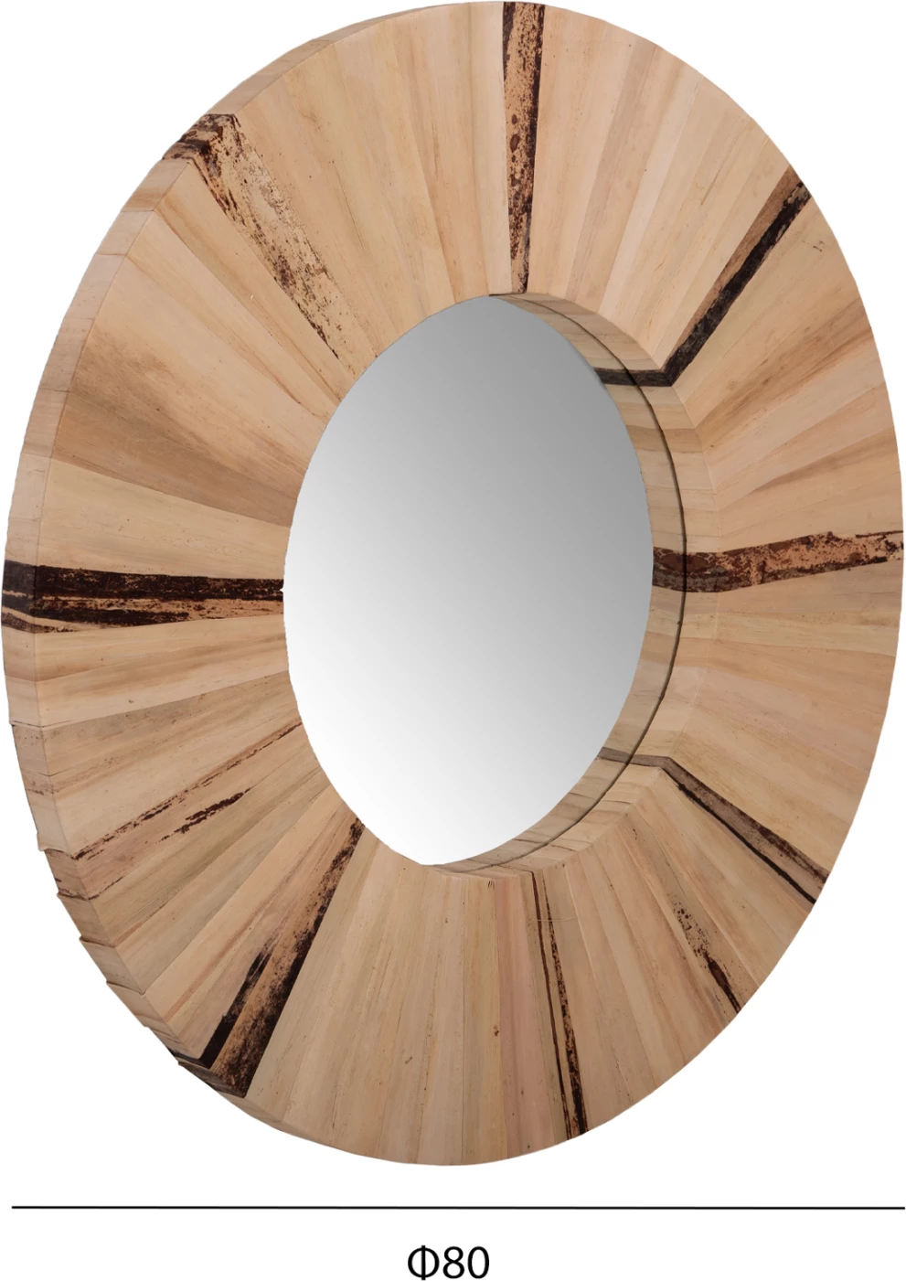 Pasqyrë muri e rrumbullakët, FH7838, kornizë prej fijeve të gjetheve të palmës së tharë, ngjyrë natyrale, Φ80x4cm