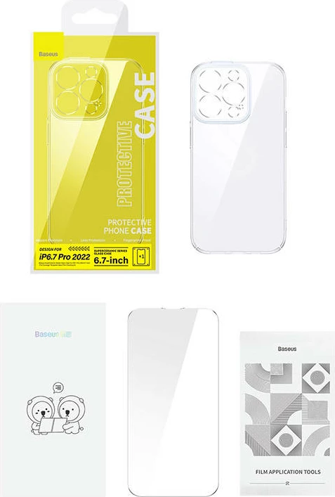 Mbështjellës Baseus SuperCeramic me xham të temperuar për iPhone 14 Plus, transparent, set