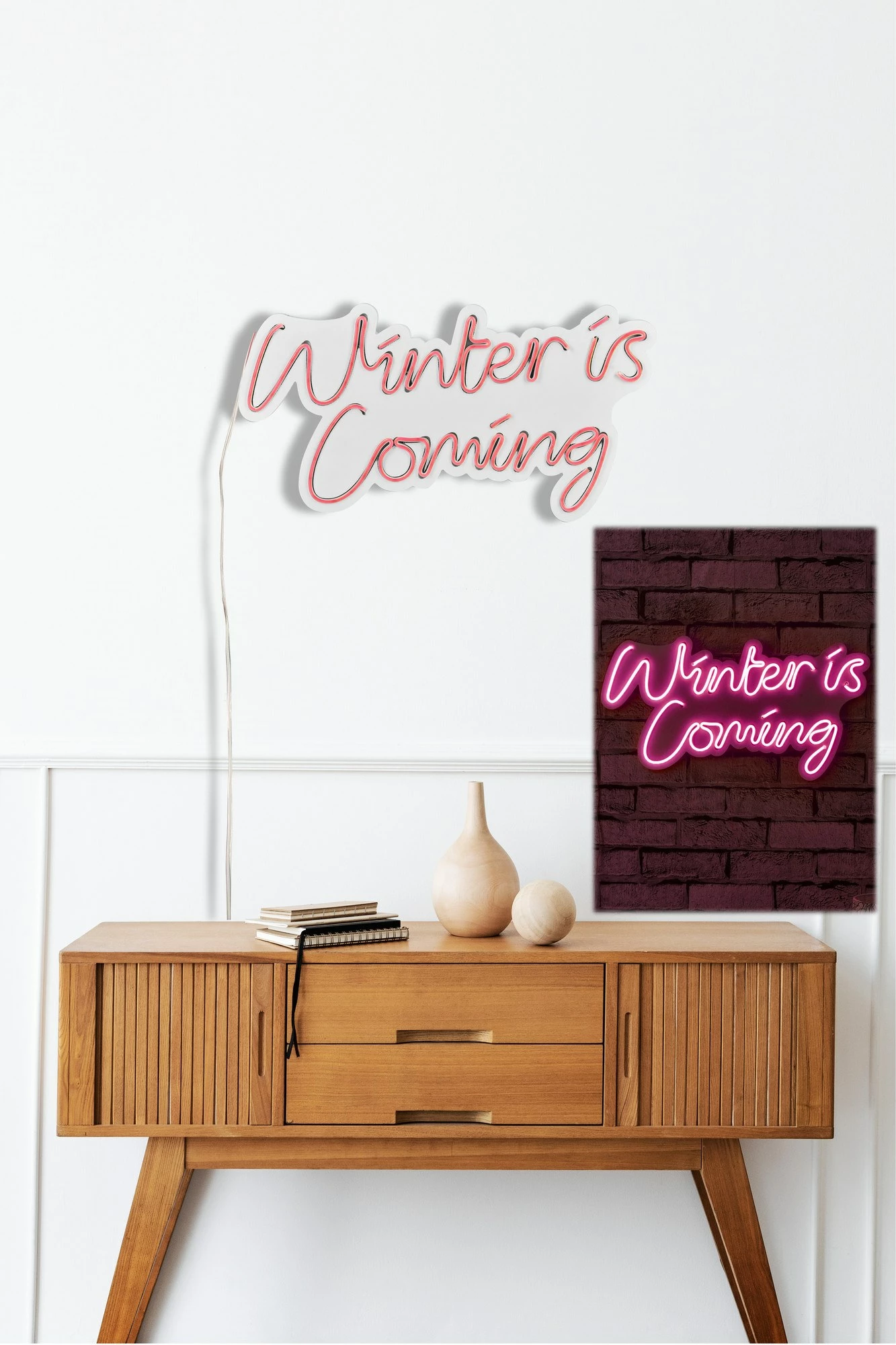 Dekor dritash LED plastike, 'Winter is Coming', ngjyrë rozë