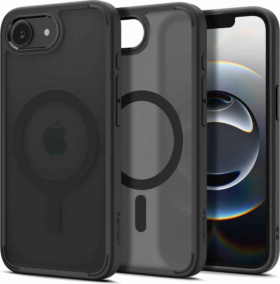 Mbështjellës Spigen Ultra Hybrid MagSafe për iPhone 16e, i zi, gjysmë-transparent