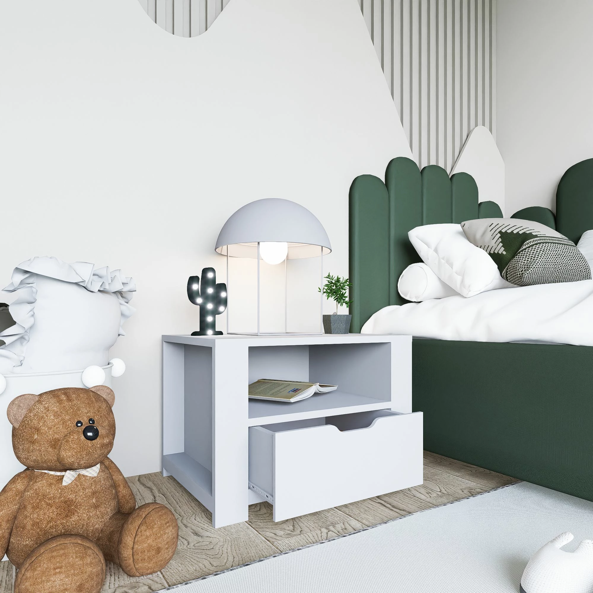 Komodinë e bardhë për natë, Skye Decor, Duru 1600-34