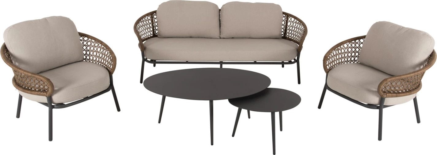 Set salloni për jashtë 5 pjesë BREY FH6079 alumini antracit-kaki PE ratan-bezh jastëkë