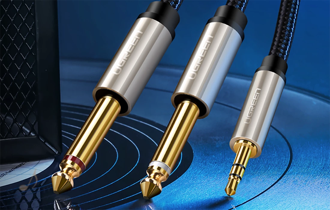 Kabllo audio Ugreen AV126 3.5mm në 2x6.3mm, 2m, gri (10615)