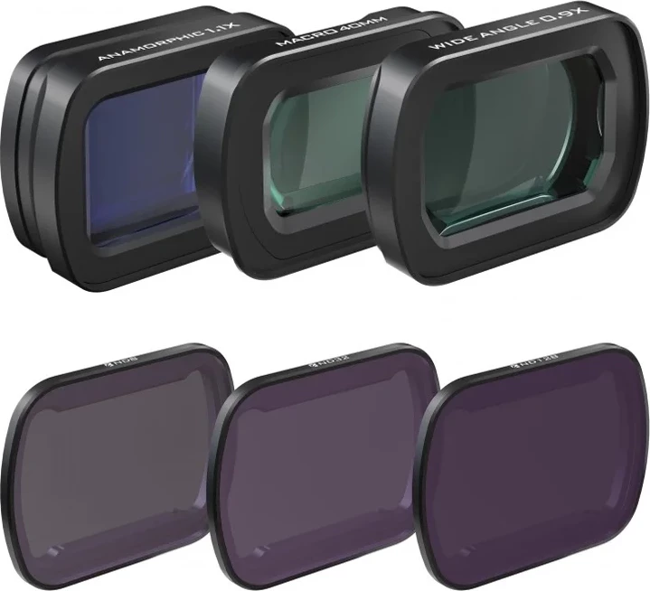 Set filtra dhe lente Freewell FW-OP3-CLWND për DJI Osmo Pocket 3, ND8/ND32/ND128, makro 40mm, kënd i gjerë 0.9x, anamorfik 1.1x, set 6 copë