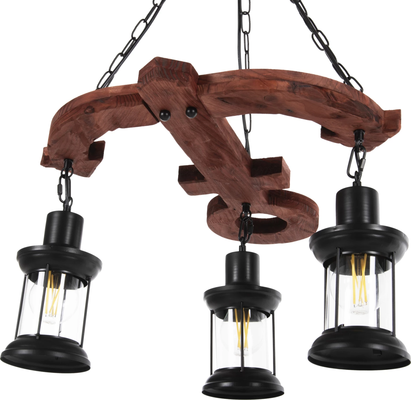 Llambë varëse tavani me 3 drita, FH4115, dru-metal-xham, 115H cm