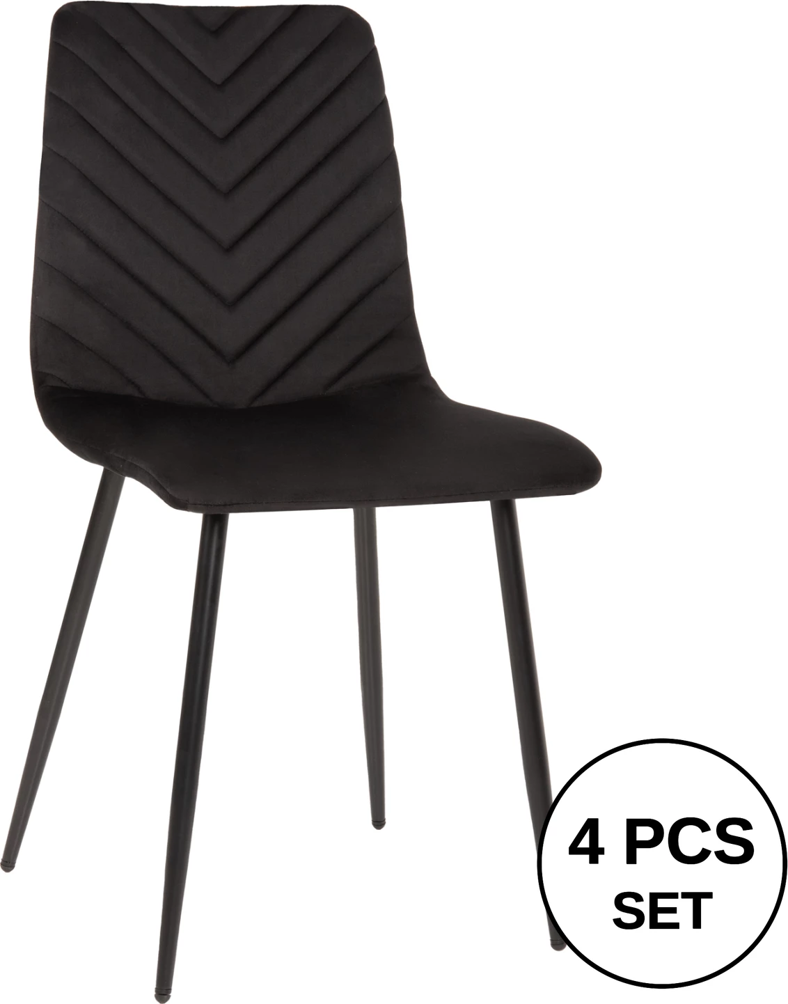 Karrige ngrënieje LATRELL, FH8587.04, kadife e zezë & këmbë metalike të zeza, 43x54x88H cm., set prej 4 copësh