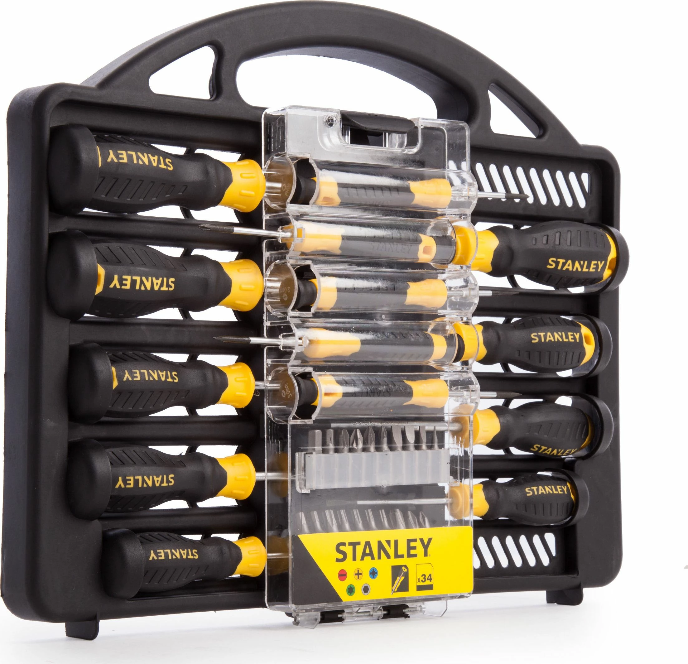 Set kaçavidash Stanley STHT0-62141, 34 copë, Cr-V, zi/verdhë