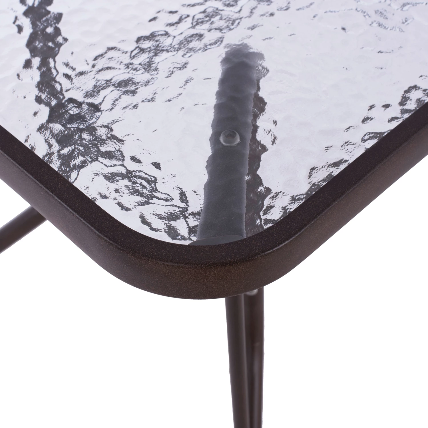 Tavolinë metalike për jashtë ADAM, ngjyrë kafe, me sipërfaqe xhami të forcuar, 110x60x71H cm