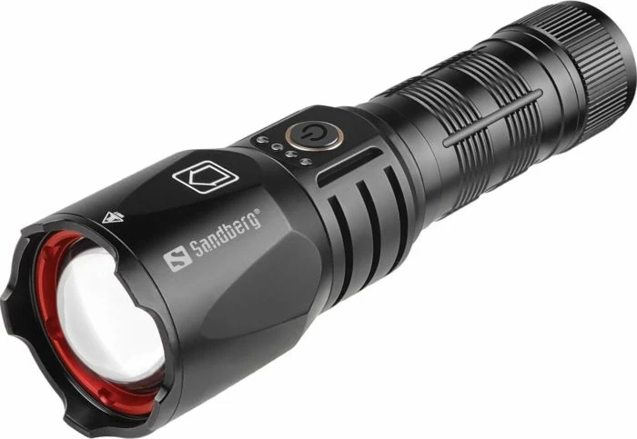 Dritë dore me powerbank Sandberg Survivor Torch 420-89, 5000 mAh, 1200 lm, IPX45, USB-A/USB-C, set me kabllo + rrip dore, e zezë
