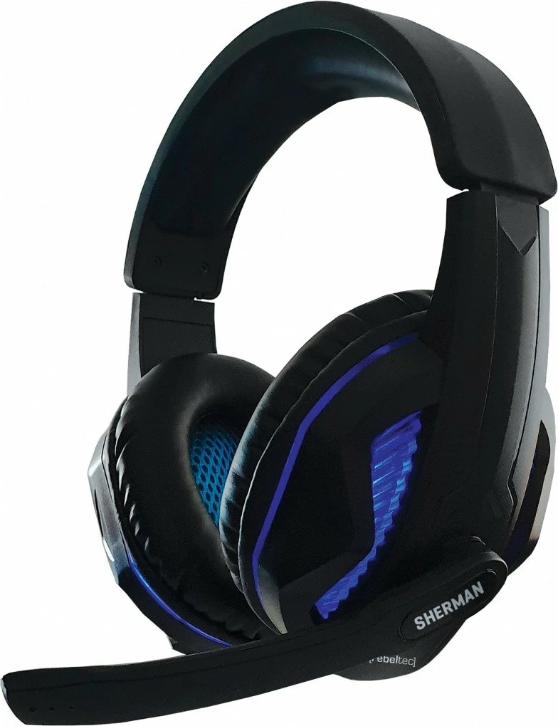 Set gaming Rebeltec Sherman, tastierë me ndriçim, maus optik, mauspad, kufje me mikrofon, zi/blu