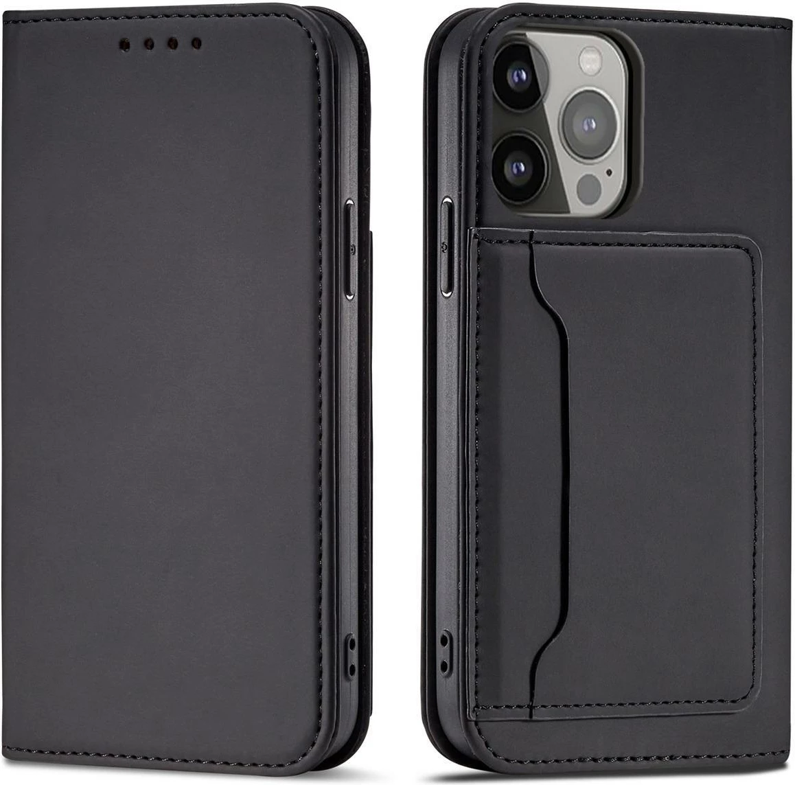 Mbështjellës Hurtel Magnet Card Case për iPhone 14 Pro Max, me kapak, xhep për karta, i zi