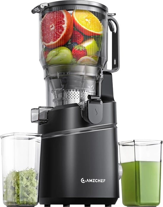 Shtrydhëse e ngadaltë AMZCHEF SJ-036CBK 250W, hopper 2.5L, enë lëngu 1.8L, cold press, e zezë