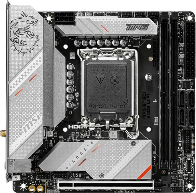 Pllakë amë MSI MPG B760I EDGE WIFI, Intel, LGA 1700, DDR5-SDRAM, 96 GB, ngjyrë argjendi