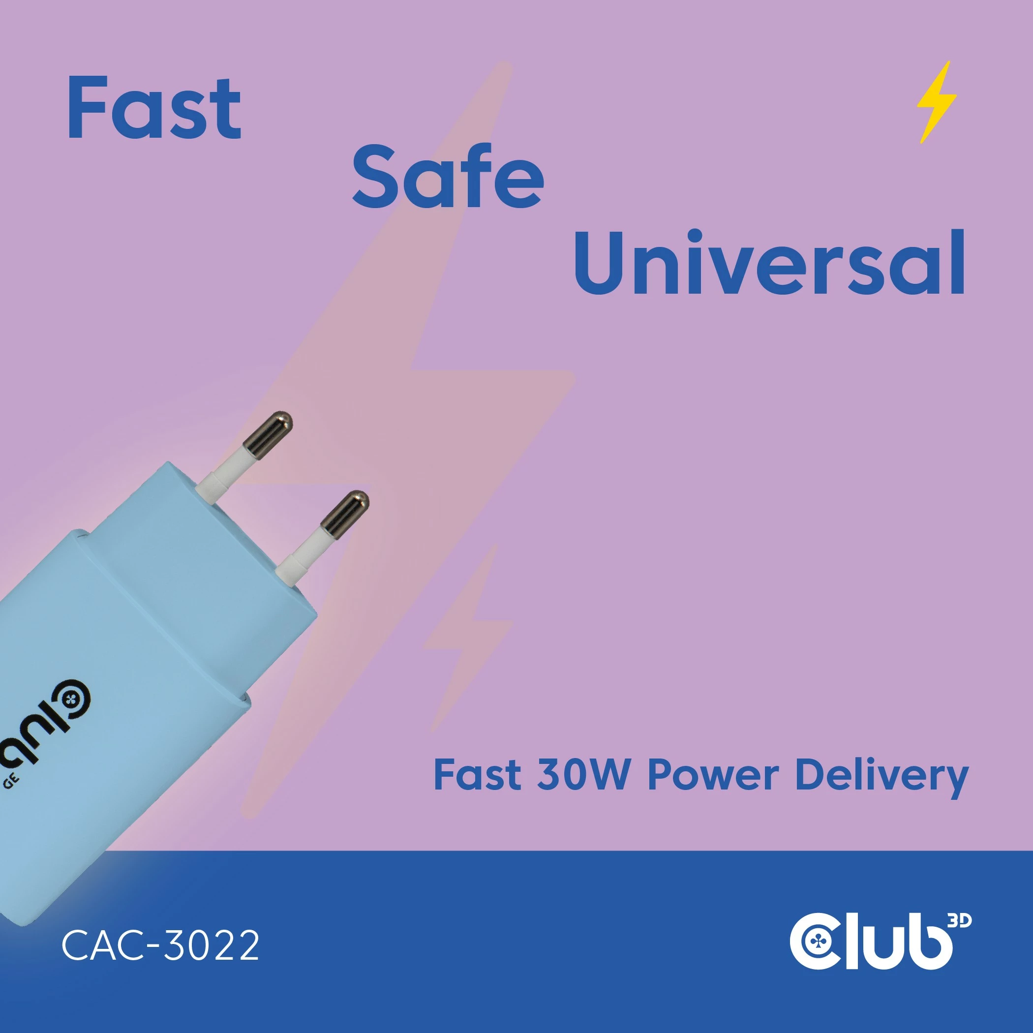 Karikues USB-C Club3D CAC-3022 30W 2 copë blu