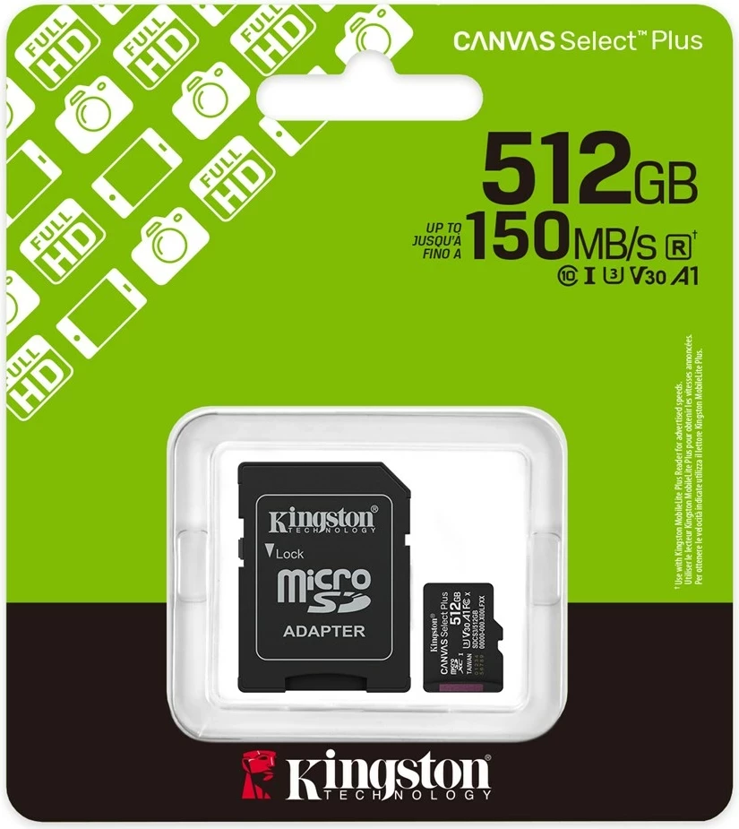 Kartelë memorie microSDXC Kingston Canvas Select Plus Gen3 512GB me adapter, e zezë